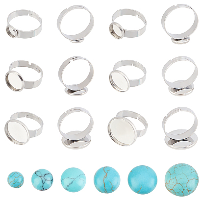 DIY Synthetic Turquoise Adjustable Ring Making Kit, Including 304 Stainless Steel Pad Ring Setting, Synthetic Turquoise Cabochons