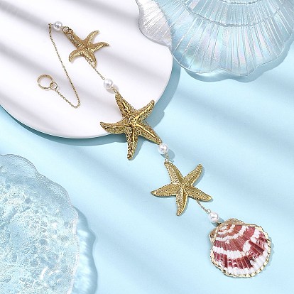 Подвески из ракушек и 304 нержавеющей стали с гальваническим покрытием, ловцы солнца из ракушек морских звезд, для наружного украшения сада