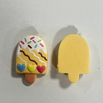 Printed Opaque Resin Decoden Cabochons, Imitation Food,  Ice Cream, Heart Pattern