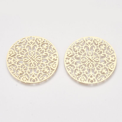Brass Filigree Joiners Links, Etched Metal Embellishments, Flat Round