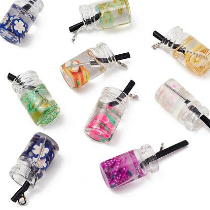10Pcs Glass Bottle Pendants, with Resin, Plastic and Iron Findings, Fruit Tea Charms