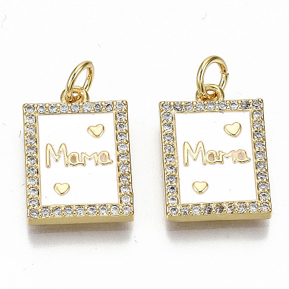 Настоящие 16 k позолоченные латунные подвески с микропаве и прозрачным кубическим цирконием, с прыжковыми кольцами и эмалью, день матери, без никеля , прямоугольник со словом мама