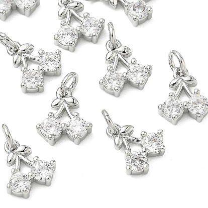 SHEGRACE Brass Micro Pave Cubic Zirconia Pendants, Cherry Charms, Cadmium Free & Nickel Free & Lead Free, Clear