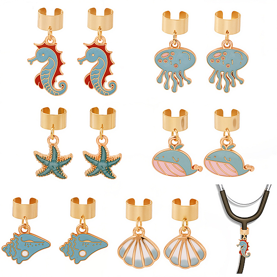 12 шт. подвесные украшения из сплава и эмали с морской тематикой, для украшения стетоскопа, с зажимом из нержавеющей стали