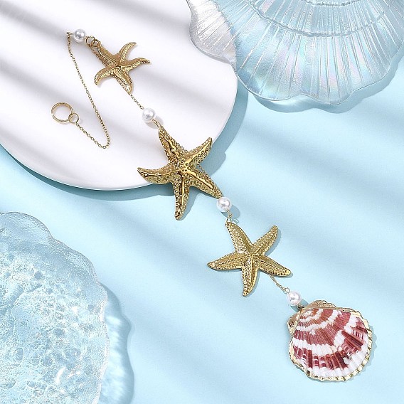 Подвески из ракушек и 304 нержавеющей стали с гальваническим покрытием, ловцы солнца из ракушек морских звезд, для наружного украшения сада