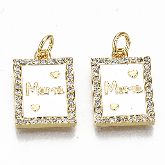 Настоящие 16 k позолоченные латунные подвески с микропаве и прозрачным кубическим цирконием, с прыжковыми кольцами и эмалью, день матери, без никеля , прямоугольник со словом мама