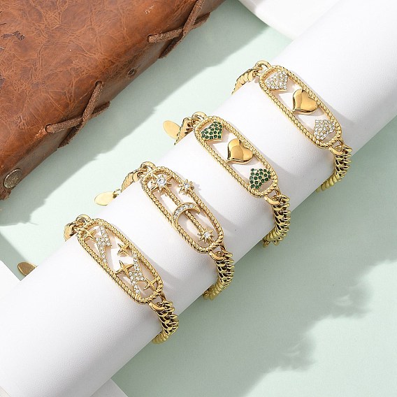 Прямоугольник 304 браслеты из нержавеющей стали, кубинская цепочка ювелирные изделия для женщин, с кубического циркония, реальный 18 k позолоченный