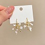 Alloy Enamel Leverback Earrings, Flower, Crystal Rhinestone Dangle Earrings