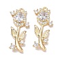 Brass Micro Pave Clear Cubic Zirconia Pendants, Tulip Flower Charms, Rack Plating, Long-Lasting Plated
