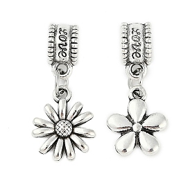 Rack Plating Brass European Dangle Charms, Love Flower Large Hole Pendants, Lead Free & Cadmium Free