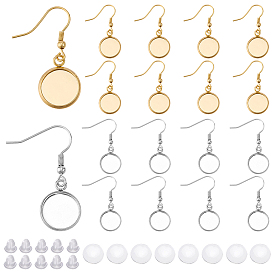 Комплекты для изготовления сережек, В комплект входят 20 шт. 304 фурнитура для сережек-подвесок из нержавеющей стали, с 20шт. пластиковых гаек-ушей и 20шт. стеклянных кабошонов