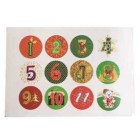 Christmas Theme Adhesive Sticker Labels, for Card-Making, Scrapbooking, Diary, Planner, Envelope & Notebooks, Round with Number Pattern