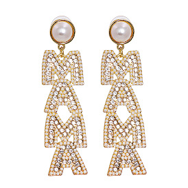 Chic Minimalist Alphabet Earrings with Rhinestones and Pearls by JURAN