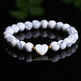 Natural Gemstone Heart & Round Beads Stretch Bracelets for Men & Women