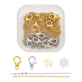 DIY 1.8m 2 Colors Oval Vacuum Plated 304 Stainless Steel Cable Chains Necklace Making Kits, 30Pcs Jump Rings and 10Pcs Zinc Alloy Lobster Claw Clasps