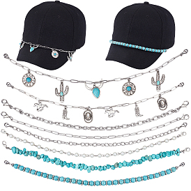 8 шт. 8 стили ковбойская тема синтетическая бирюза и 304 цепочка для бейсболки из нержавеющей стали