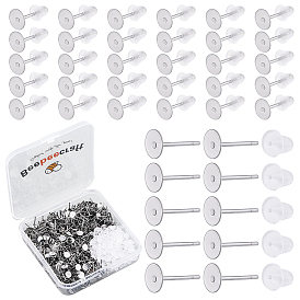 600Pcs 316 Surgical Stainless Steel Flat Round Blank Peg Stud Earring Settings, with 600Pcs Ear Nut