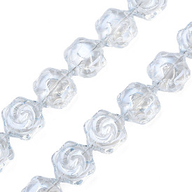 Electroplate Glass Beads Strands, Pearl Luster Plated, Flower