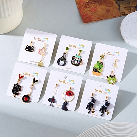 Alloy and Enamel Pendant Stud Earrings, Cat Shape Theme, Golden