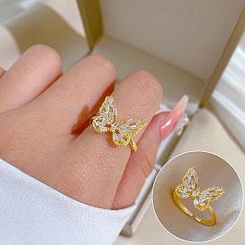 Butterfly Fashion Micro Inlaid Luxury Ring Index Finger Ring Same Style Cold Wind.