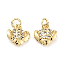 Rack Plating Brass Micro Pave Clear Cubic Zirconia Charms, with Jump Ring, Long-Lasting Plated, Lead Free & Cadmium Free, Dog