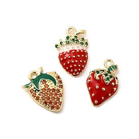 Латунные микро проложить кубического циркония подвески, клубника, с эмалью, золотой свет