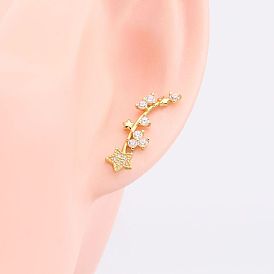 Chic Sterling Silver Star Stud Earrings with Gemstones - Fashionable and Sweet Ear Jewelry