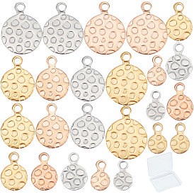 SUNNYCLUE 48Pcs 4 Size 3 Colors Vacuum Plating 304 Stainless Steel Pendants, Textured, Flat Round with Bumpy