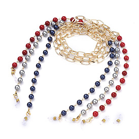 Chaînes de lunettes en aluminium, tour de cou pour lunettes, avec Shell perles de nacre, 304 fermoirs à pince de homard en acier inoxydable et extrémités en caoutchouc, or