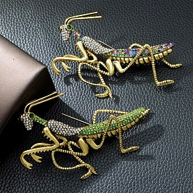 Retro Alloy Rhinestone Brooch Pins for Backpack Clothes, Mantis