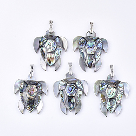 Shell Pendants, with Brass Findings, Sea Turtle, Platinum