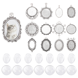 Наборы для изготовления кулонов своими руками, включая оправы для подвесок из сплава в виде кабошонов и стеклянные кабошоны.