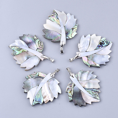 Shell Big Pendants, with Brass Findings, Leaf, Platinum