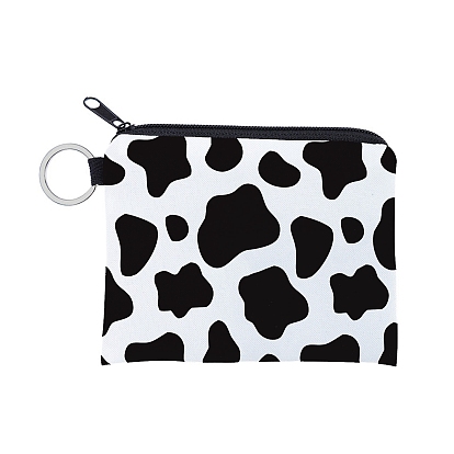 Cow Print Pattern Cartoon Style Polyester Clutch Bags, Change Purse with Zipper & Key Ring, for Women, Rectangle