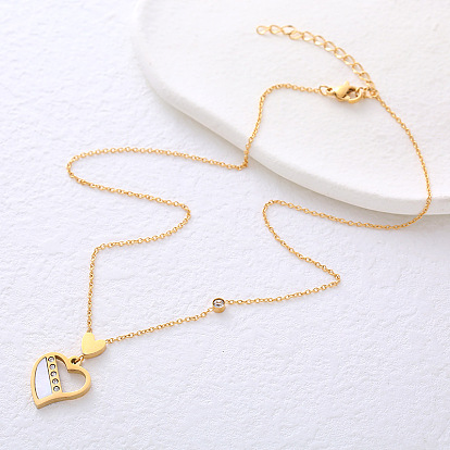 Минималистичные ожерелья из нержавеющей стали с подвеской в виде сердца и кристаллами из горного хрусталя для женщин