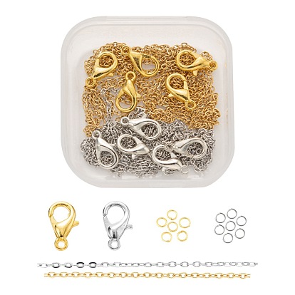 DIY 1.8m 2 Colors Oval Vacuum Plated 304 Stainless Steel Cable Chains Necklace Making Kits, 30Pcs Jump Rings and 10Pcs Zinc Alloy Lobster Claw Clasps