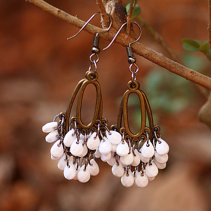 Богемные серьги-люстры из сплава, cmолой, слеза