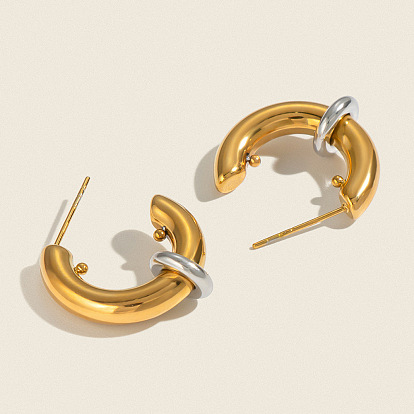 304 Stainless Steel Stud Earrings for Women, Round, Half Hoop Earrings