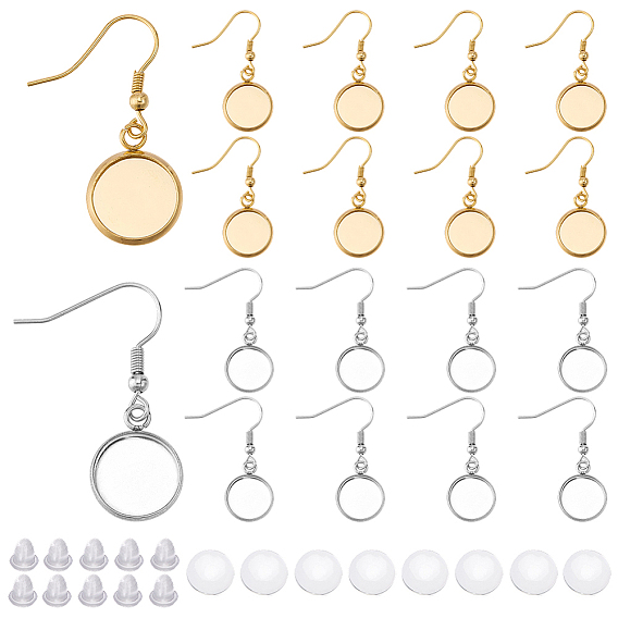 Комплекты для изготовления сережек, В комплект входят 20 шт. 304 фурнитура для сережек-подвесок из нержавеющей стали, с 20шт. пластиковых гаек-ушей и 20шт. стеклянных кабошонов