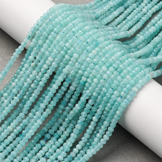 Природных амазонит бисер нитей, граненые, рондель