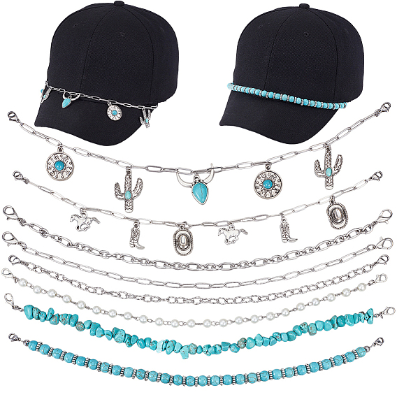 8 шт. 8 стили ковбойская тема синтетическая бирюза и 304 цепочка для бейсболки из нержавеющей стали
