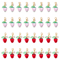 32pcs décorations pendentif fraise en acrylique transparent, avec des perles d'imitation en plastique ABS et des fermoirs mousquetons en alliage de zinc