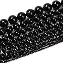 Natural Dyed & Heated Black Onyx Round Beads Strands, Grade A