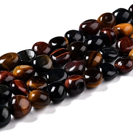 Chapelets de perles oeil de tigre naturelles, nuggets, pierre tombée