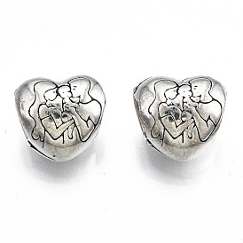 Crémaillère en alliage de placage perles européennes, Perles avec un grand trou   , sans cadmium et sans nickel et sans plomb, la fête des mères, coeur avec couple et bébé