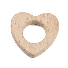 Natural Beech Wooden Baby Teething Toys, Teething Rings for Newborn Toddler Infant, Heart