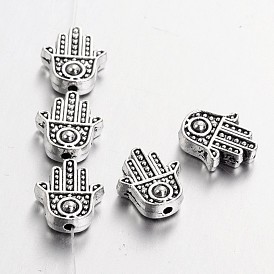Aleación de estilo tibetano hamsa mano / mano de fatima / mano de miriam beads, sin plomo y cadmio, 12x10x4 mm, Agujero: 1.5 mm, sobre 780 unidades / 1000 g