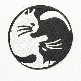 Computerized Embroidery Cloth Iron on/Sew on Patches, Costume Accessories, Appliques, Flat Round with Cat