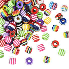 200 шт. 2 стили непрозрачные полосатые европейские бусины из смолы, бусины с большим отверстием, ствол и плоский круглый