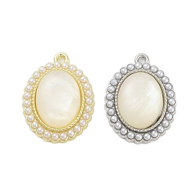 Rack Plating Alloy Resin Pendants, Oval Charms with ABS Imitation Pearl